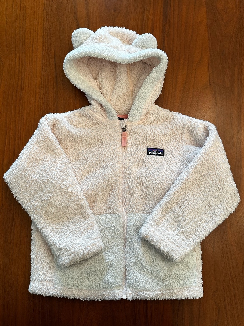 Patagonia Girls Pink & White Plush Bear-Ear Hooded Fleece Jacket - Cream size 4T